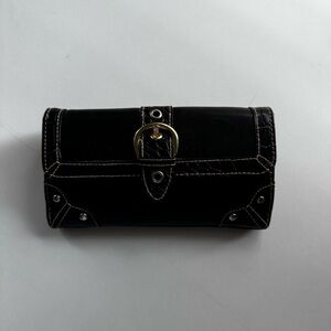 Vintage Black Leather Wallet with Gold Buckle Y2K style